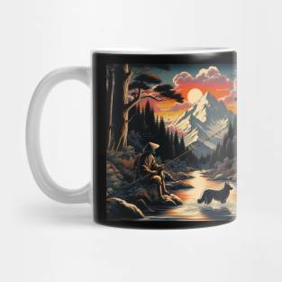 Man fishing with dog Mug